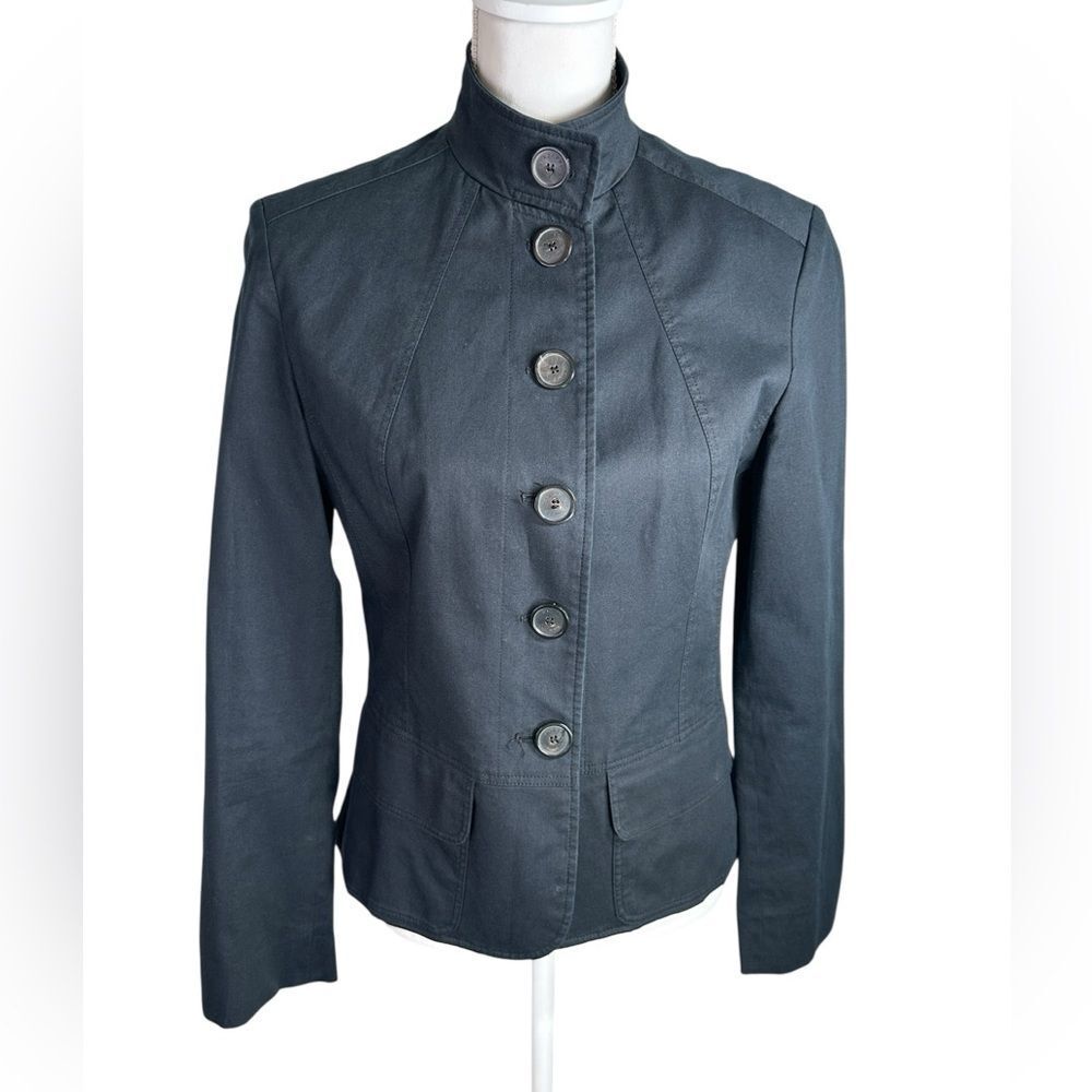 Burberry Women's Black Button-Up‎ Stand Collar Blazer Size 10